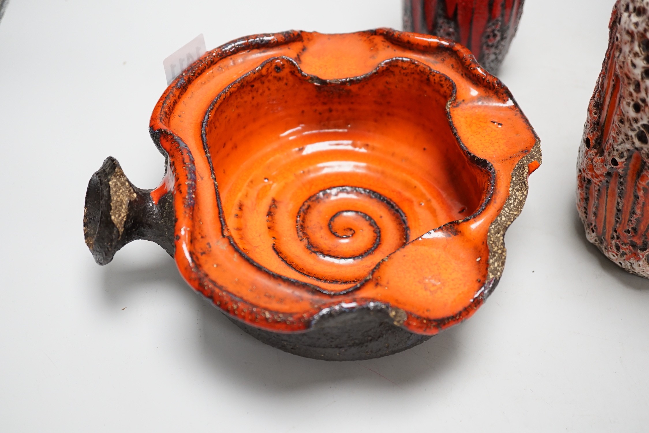 Set of four West German Art Pottery items; a Scheurich volcanic lava 